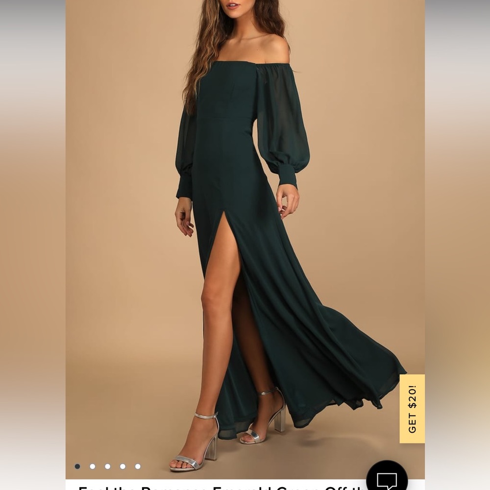Lulu's Dark Green Off-Shoulder Maxi Dress